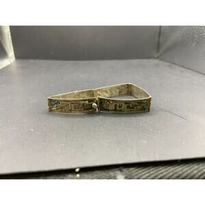 Vintage Sterling Silver 925 OMO Signed Mexico Abalone Shell Link Bracelet Sz 7"